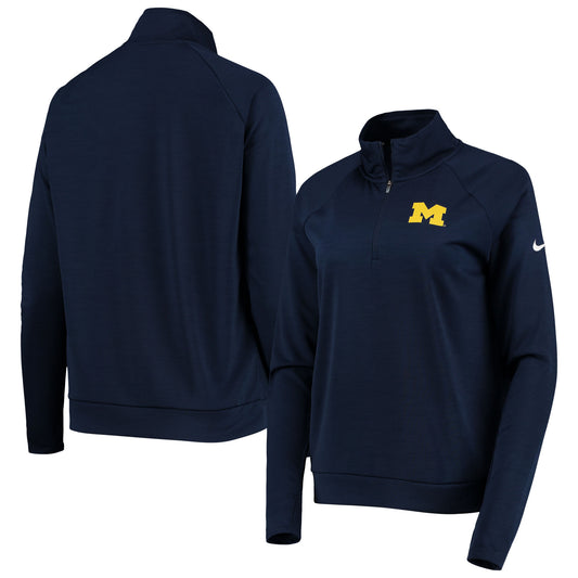 Women's Nike Navy Michigan Wolverines Pacer Raglan Performance Quarter-Zip Jacket