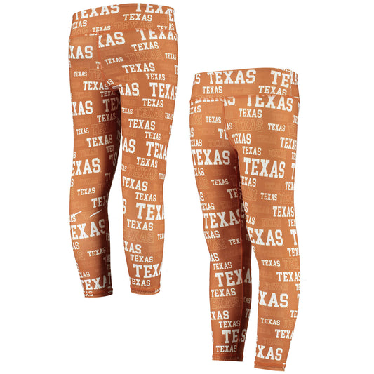 Girls Youth ZooZatz Texas Orange/White Texas Longhorns Stacked Mascot Leggings