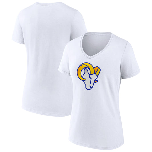 Women's White Los Angeles Rams Primary Team Logo V-Neck T-Shirt