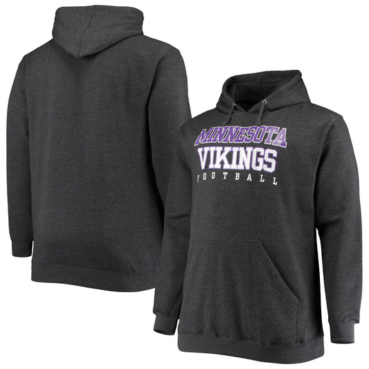 Men's Fanatics Heathered Charcoal Minnesota Vikings Big & Tall Practice Pullover Hoodie