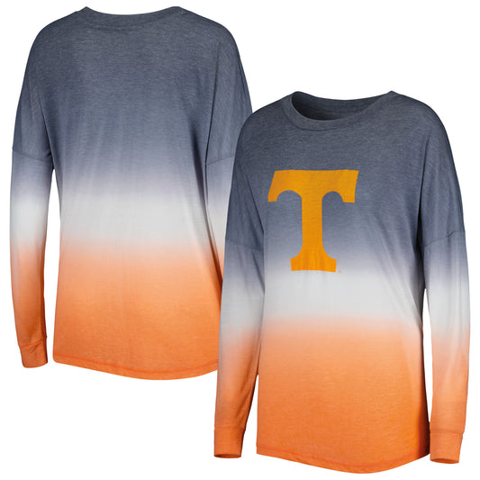 Women's Colosseum Gray/Tennessee Orange Tennessee Volunteers Winkle Dip Dye Long Sleeve T-Shirt