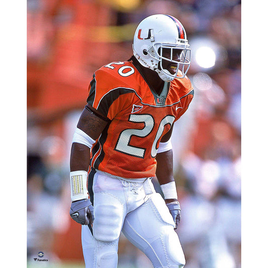 Ed Reed Miami Hurricanes Unsigned Defensive Stance Photograph