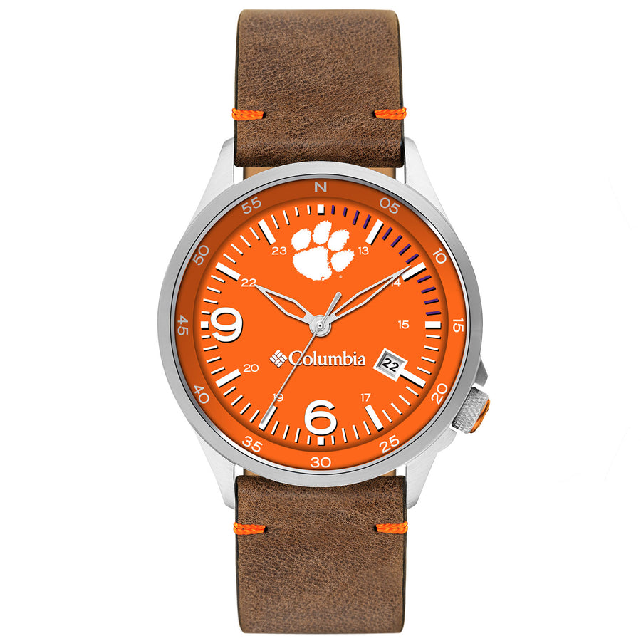 Columbia Clemson Tigers Canyon Ridge 3-Hand Date Saddle Leather Watch