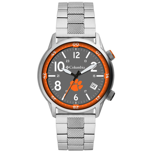Columbia Clemson Tigers Outbacker 3-Hand Date Stainless Steel Bracelet Watch