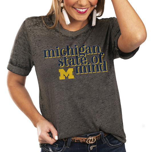 Women's Charcoal Michigan Wolverines State of Mind Better Than Basic Boyfriend T-Shirt