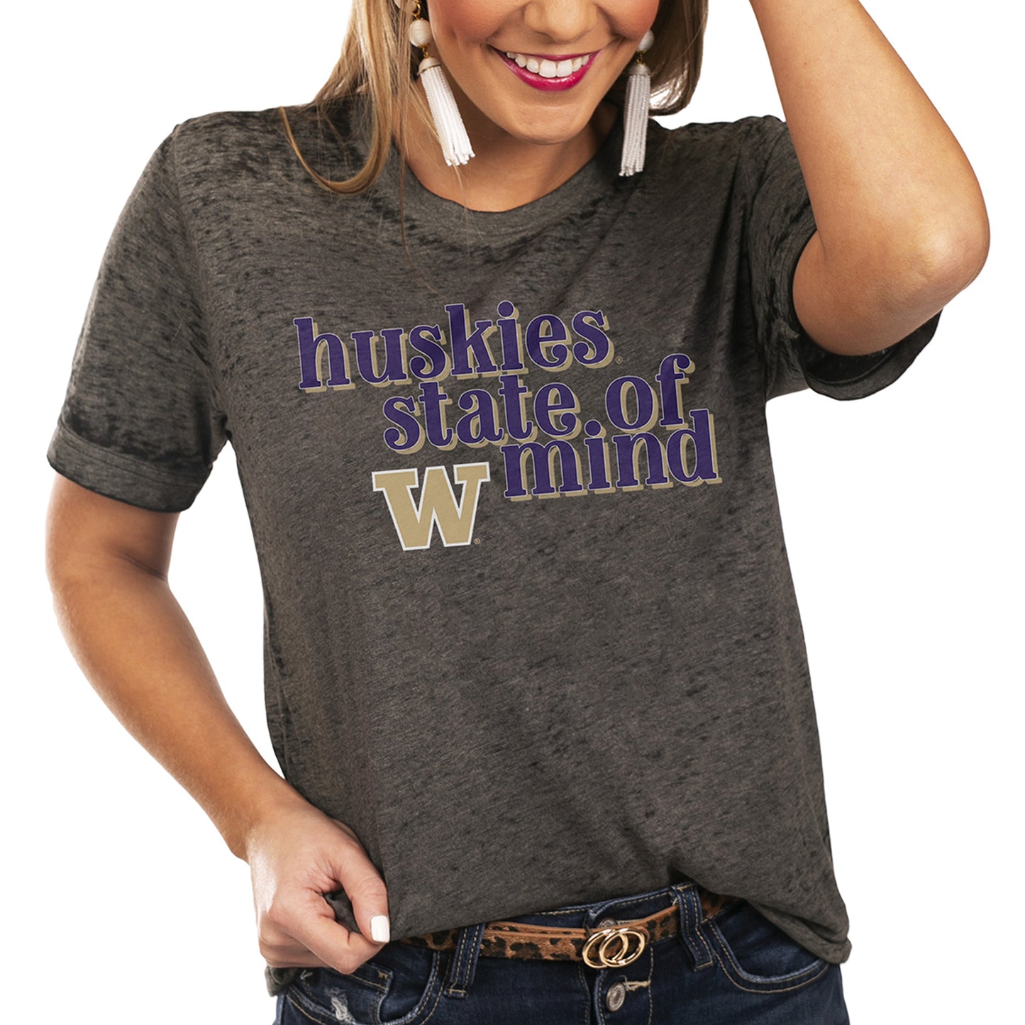 Women's Charcoal Washington Huskies State of Mind Better Than Basic Boyfriend T-Shirt