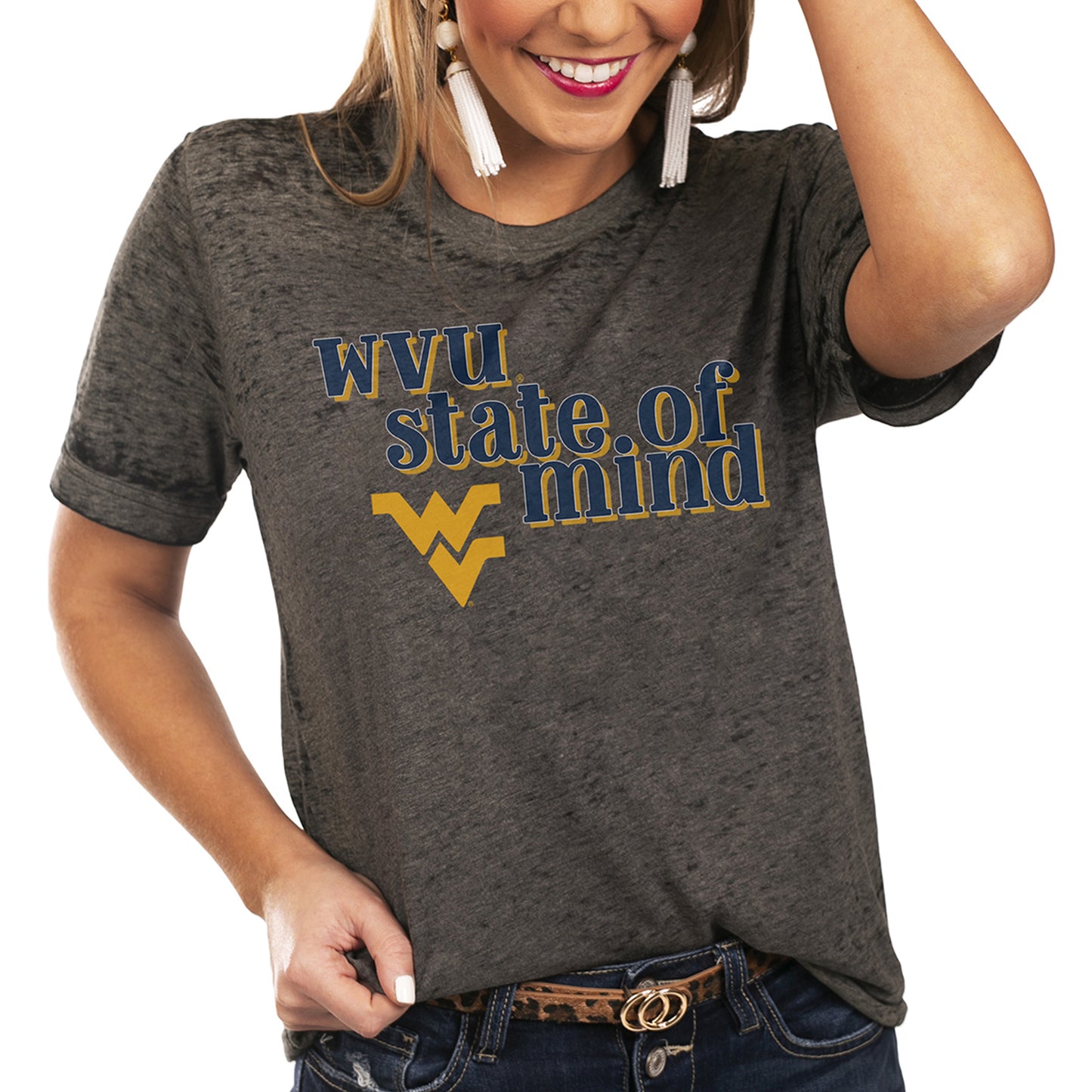 Women's Charcoal West Virginia Mountaineers State of Mind Better Than Basic Boyfriend T-Shirt