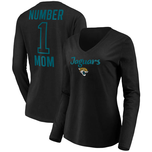 Women's Black Jacksonville Jaguars #1 Mom Long Sleeve V-Neck T-Shirt