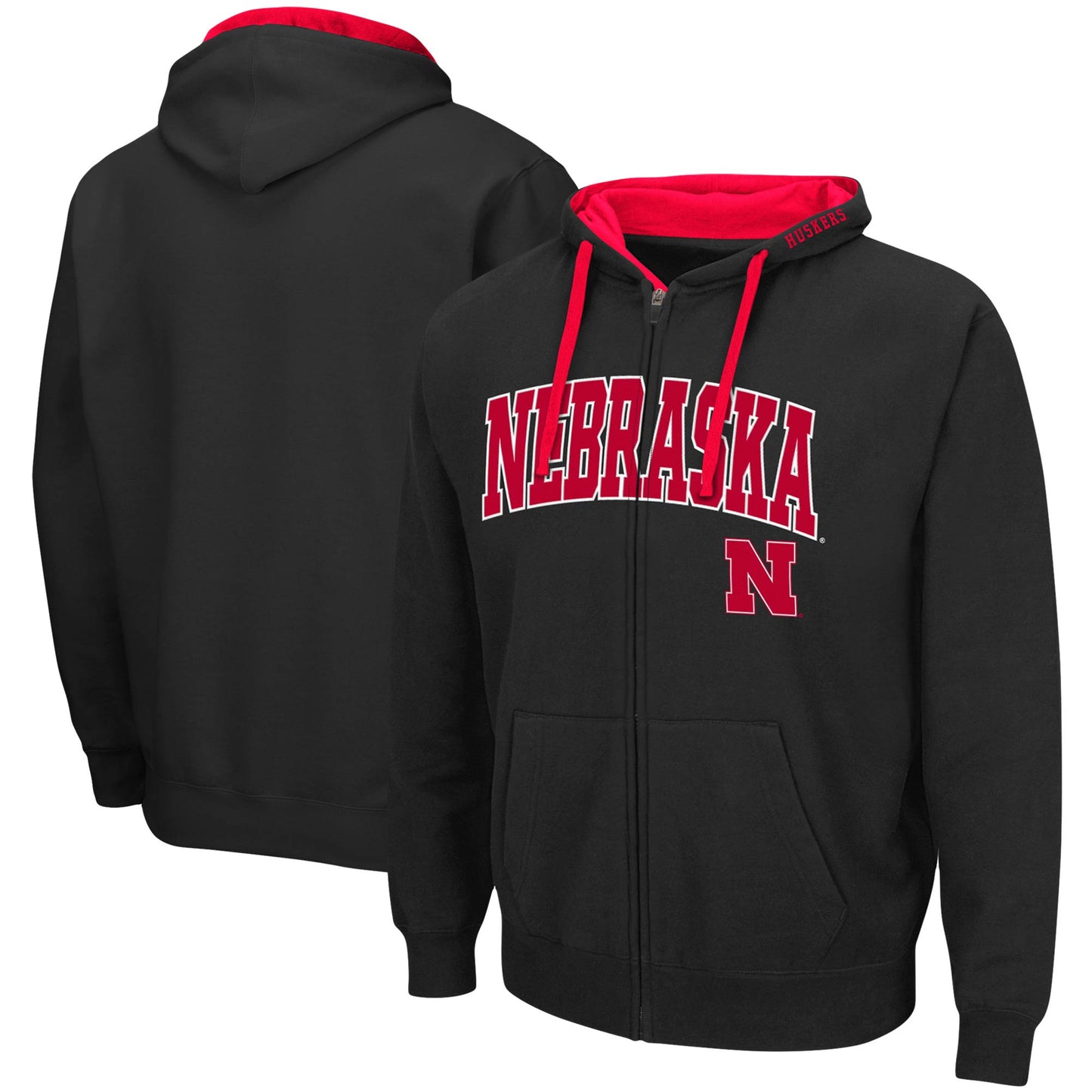 Men's Colosseum Black Nebraska Huskers Arch & Logo 2.0 Full-Zip Hoodie