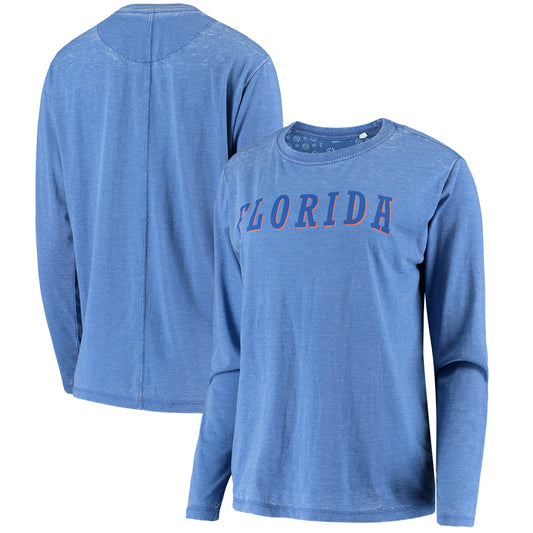 Women's Pressbox Royal Florida Gators Tonal Block Vintage Wash Long Sleeve T-Shirt