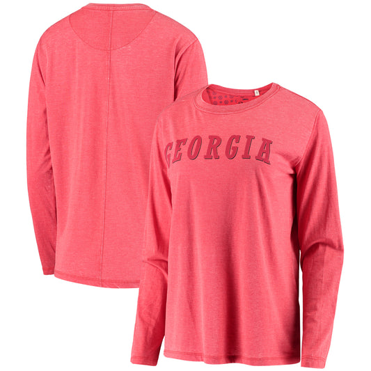 Women's Pressbox Red Georgia Bulldogs Tonal Block Vintage Wash Long Sleeve T-Shirt