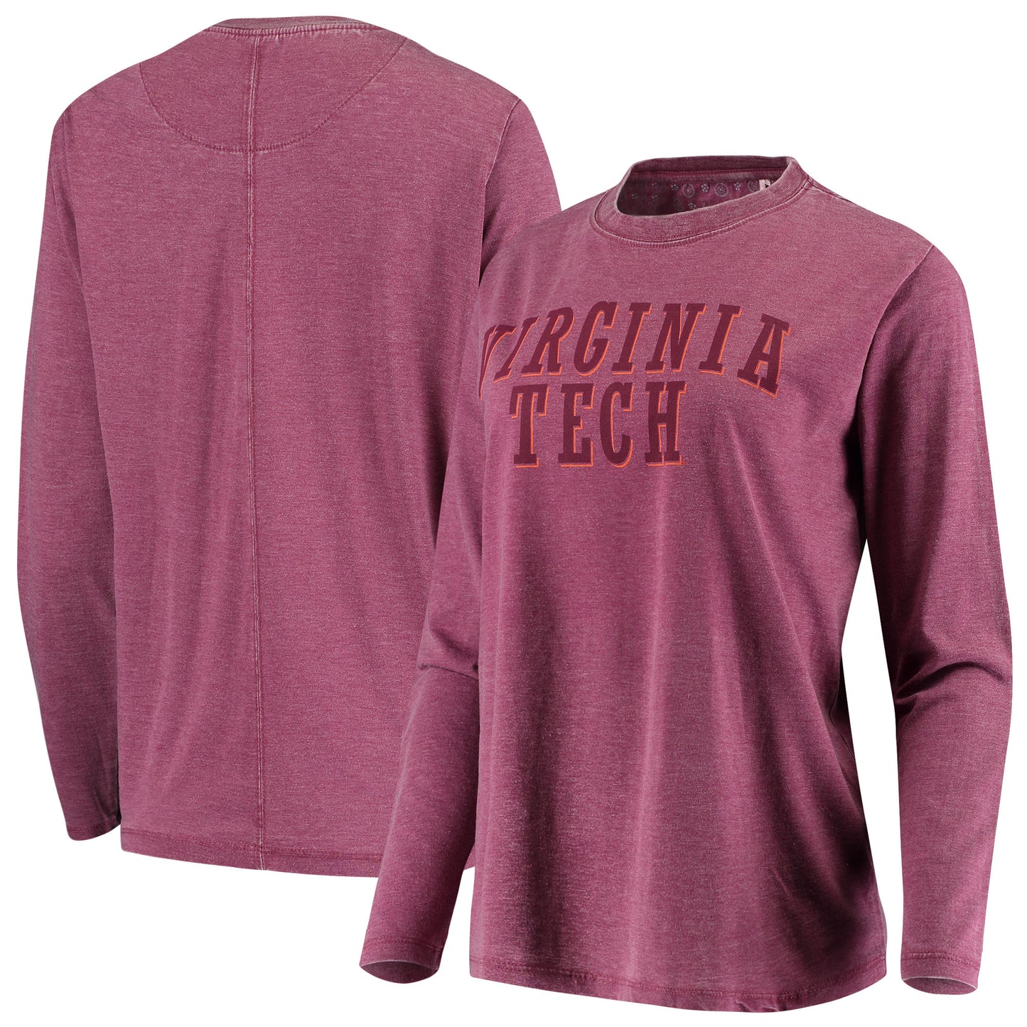 Women's Pressbox Maroon Virginia Tech Hokies Tonal Block Vintage Wash Long Sleeve T-Shirt