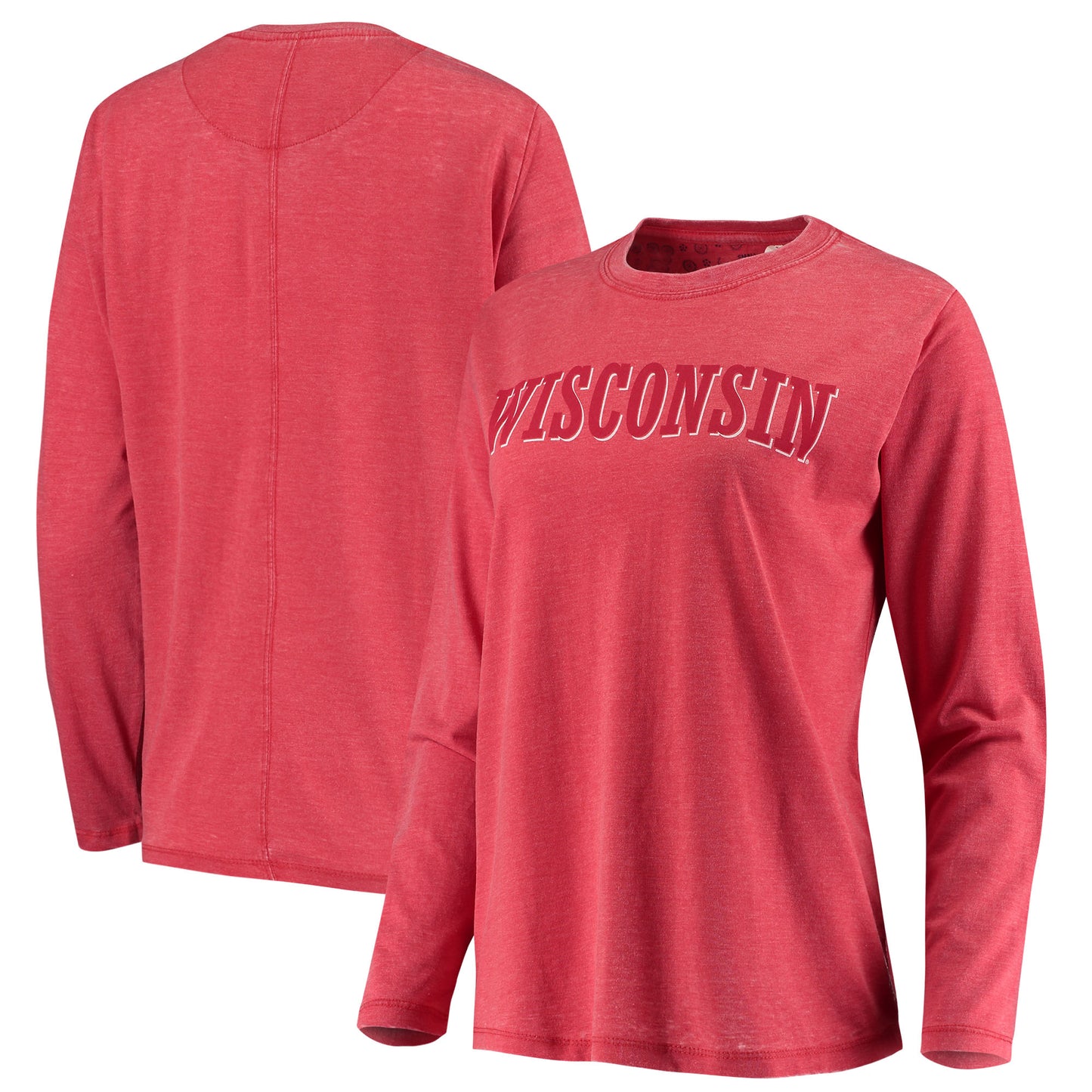 Women's Pressbox Red Wisconsin Badgers Tonal Block Vintage Wash Long Sleeve T-Shirt