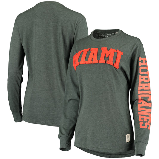 Women's Pressbox Green Miami Hurricanes Two-Hit Canyon Long Sleeve T-Shirt