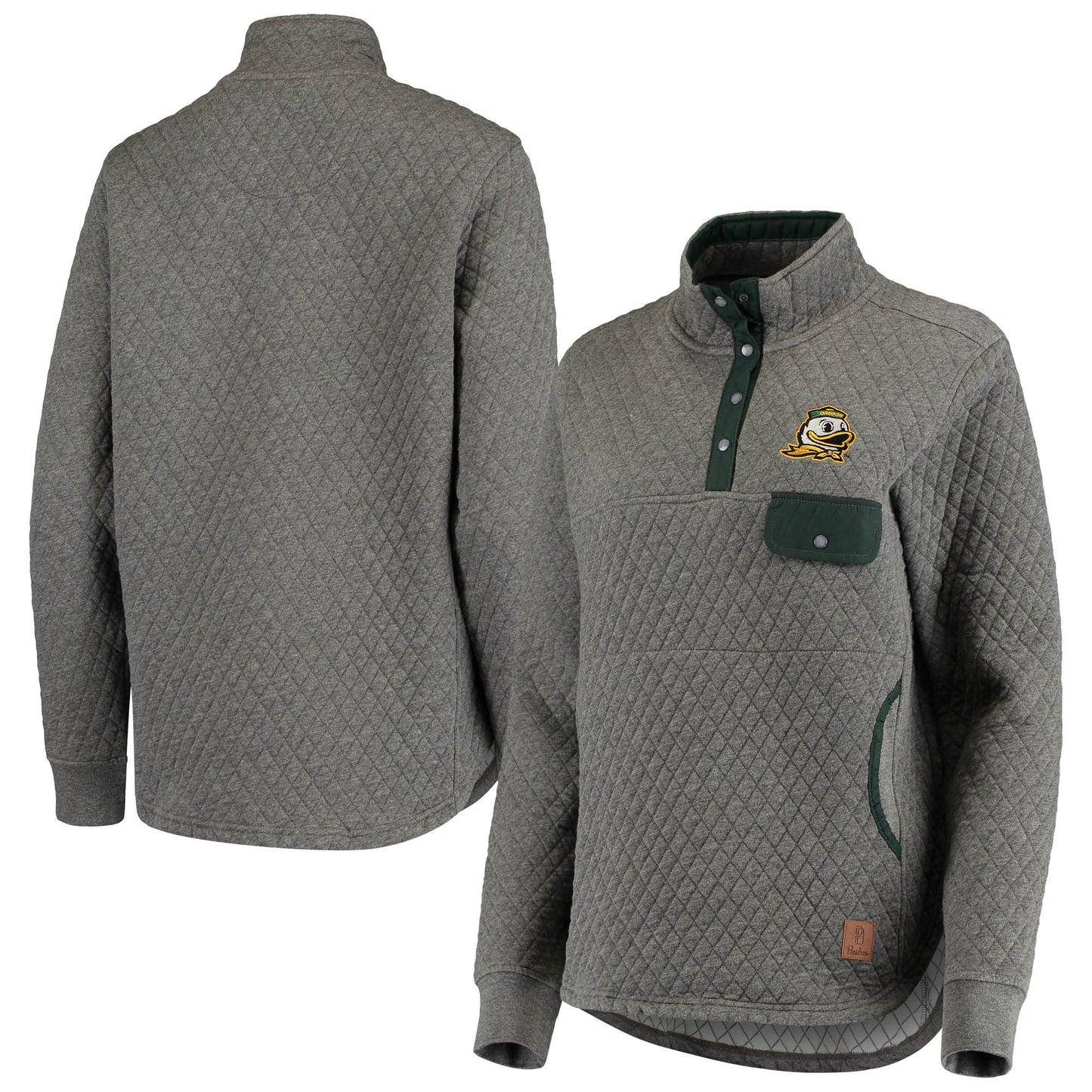 Women's Pressbox Heathered Gray/Green Oregon Ducks Magnum Quilted Quarter-Snap Jacket