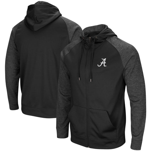 Men's Colosseum Black Alabama Crimson Tide Big & Tall Blackout Raglan Full-Zip Hoodie