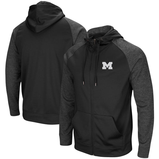 Men's Colosseum Black Michigan Wolverines Big & Tall Blackout Raglan Full-Zip Hoodie