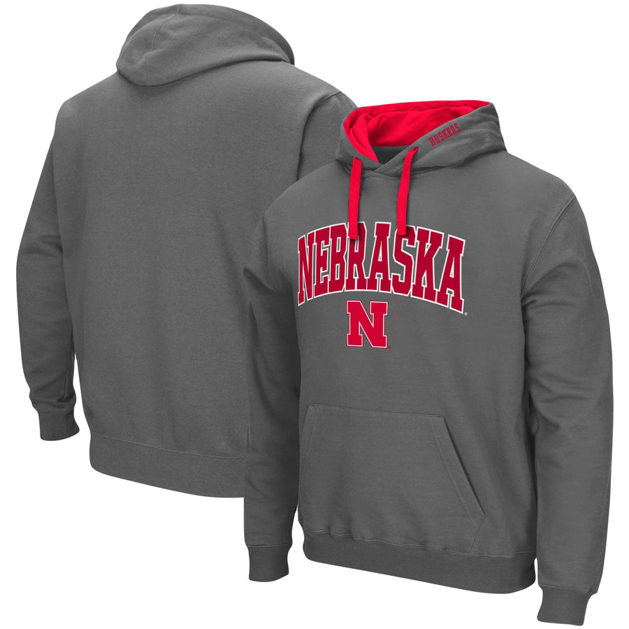 Men's Colosseum Charcoal Nebraska Huskers Big & Tall Arch & Logo 2.0 Pullover Hoodie