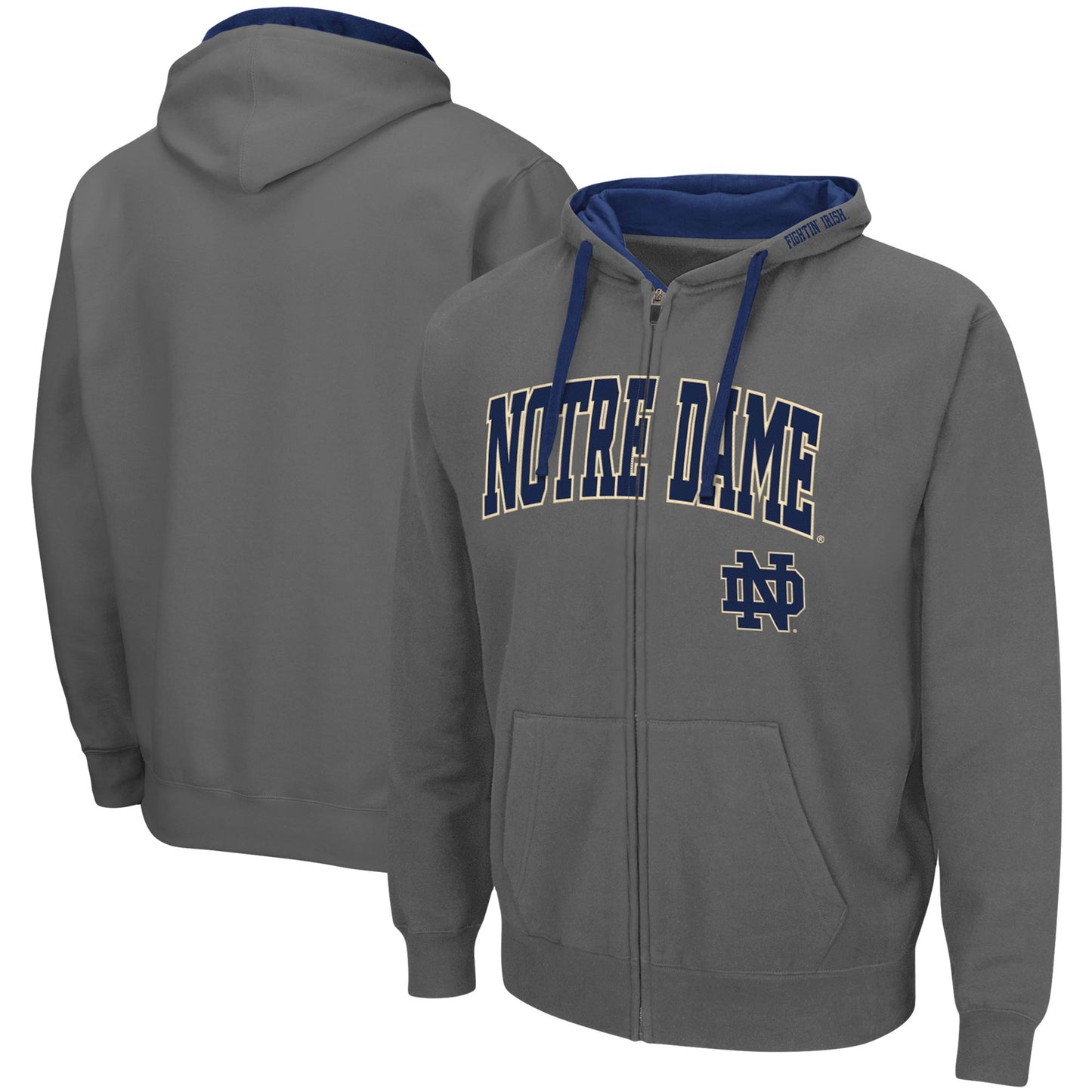 Men's Colosseum Charcoal Notre Dame Fighting Irish Big & Tall Full-Zip Hoodie