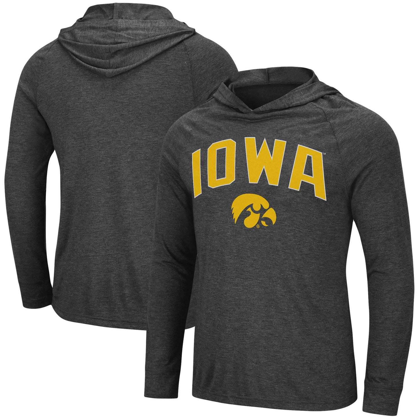 Men's Colosseum Heathered Black Iowa Hawkeyes Big & Tall Wingman Raglan Hoodie T-Shirt