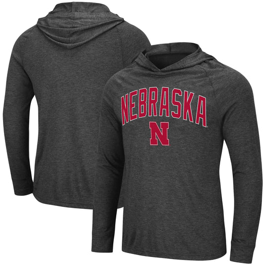 Men's Colosseum Heathered Black Nebraska Huskers Big & Tall Wingman Raglan Hoodie T-Shirt