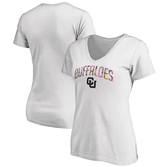 Women's White Colorado Buffaloes Floral Arched V-Neck T-Shirt