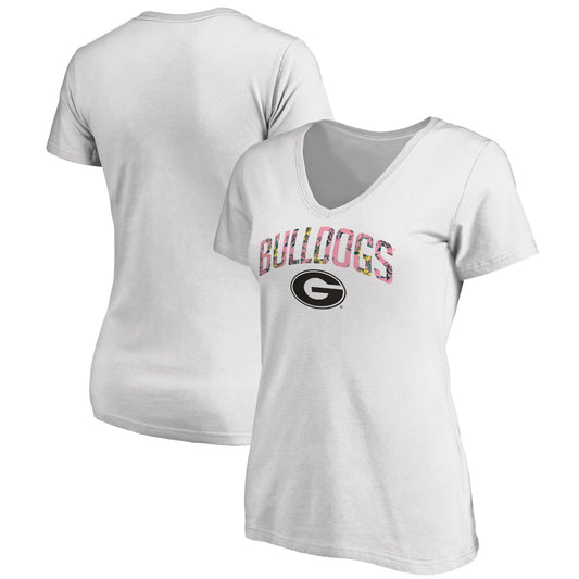 Women's White Georgia Bulldogs Floral Arched V-Neck T-Shirt