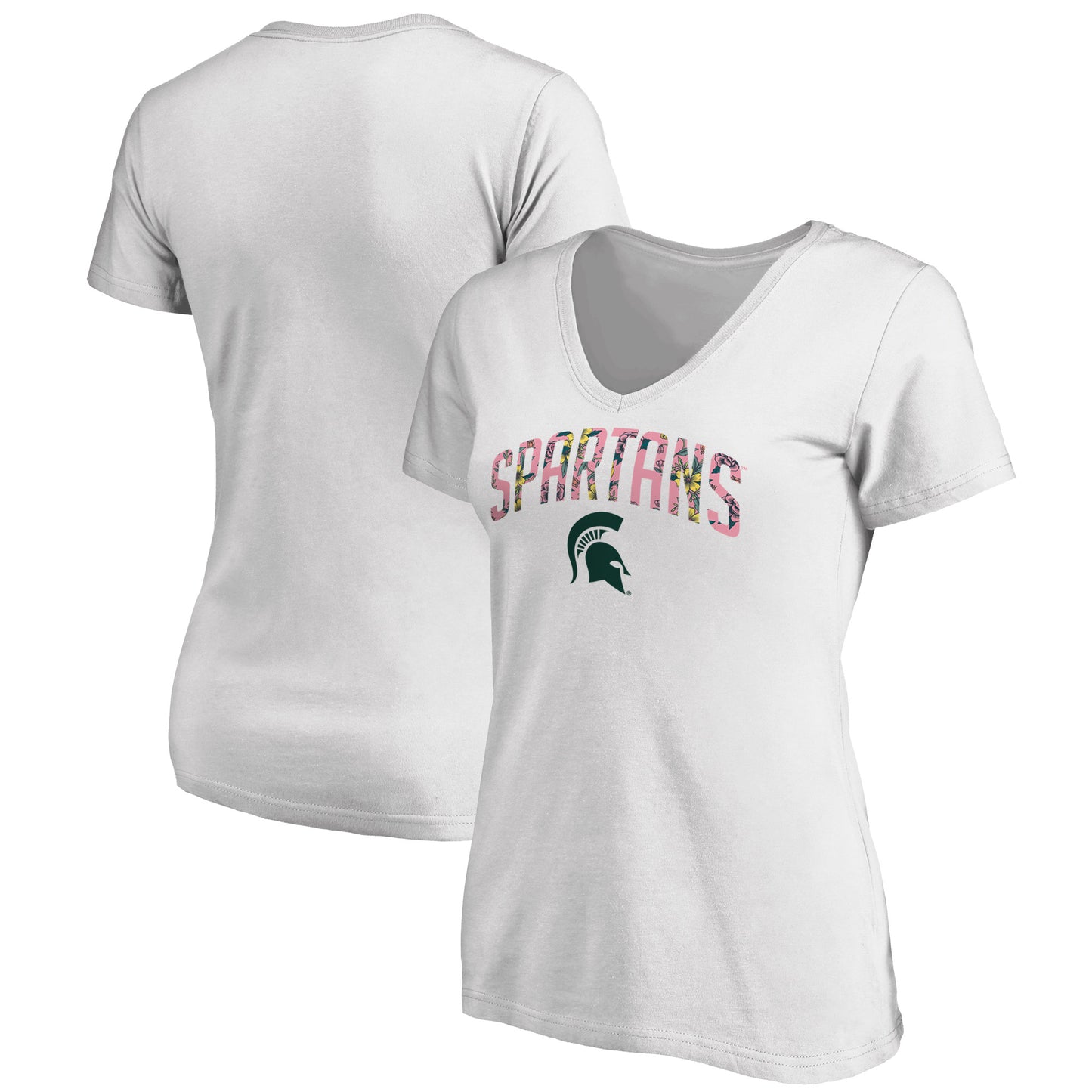 Women's White Michigan State Spartans Floral Arched V-Neck T-Shirt