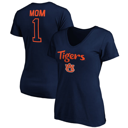 Women's Navy Auburn Tigers #1 Mom V-Neck T-Shirt