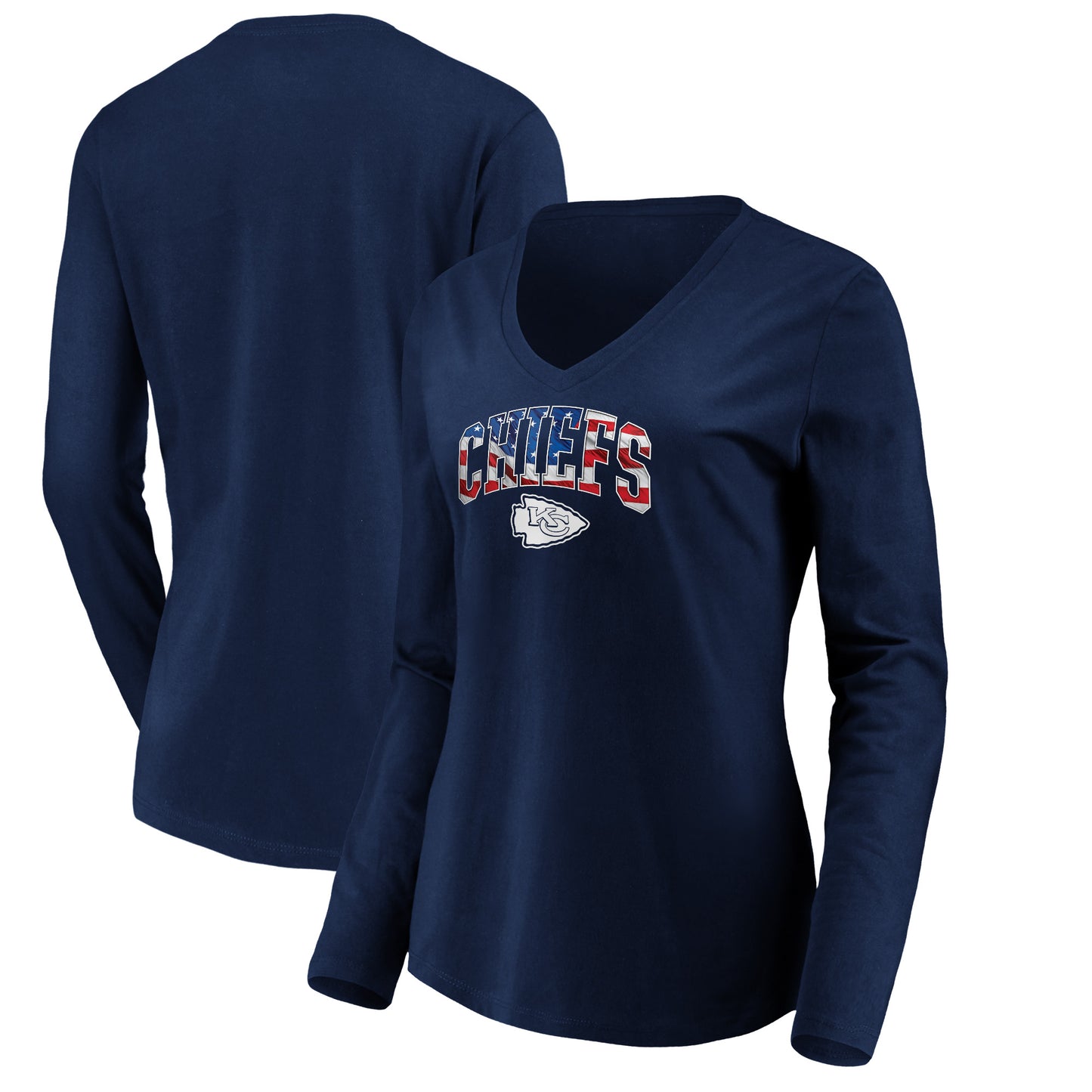 Women's NFL Pro Line Navy Kansas City Chiefs Banner Wave V-Neck Long Sleeve T-Shirt