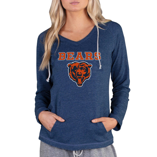 Women's Concepts Sport Navy Chicago Bears Mainstream Hooded Long Sleeve V-Neck Top