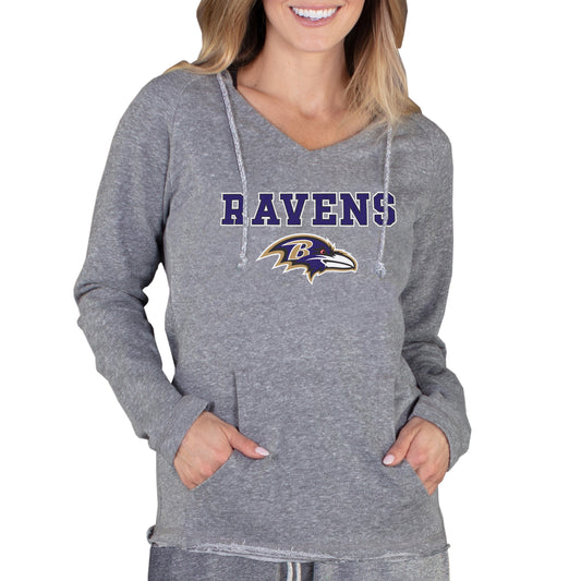 Women's Concepts Sport Gray Baltimore Ravens Mainstream Hooded Long Sleeve V-Neck Top