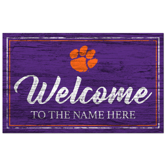 Clemson Tigers 11" x 19" Personalized Team Color Welcome Sign