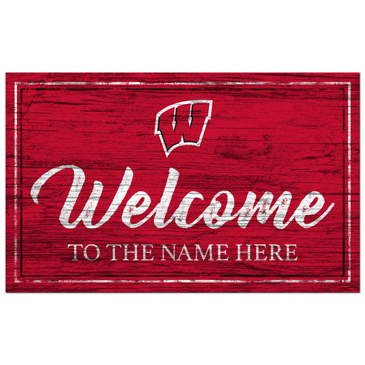 Wisconsin Badgers 11" x 19" Personalized Team Color Welcome Sign