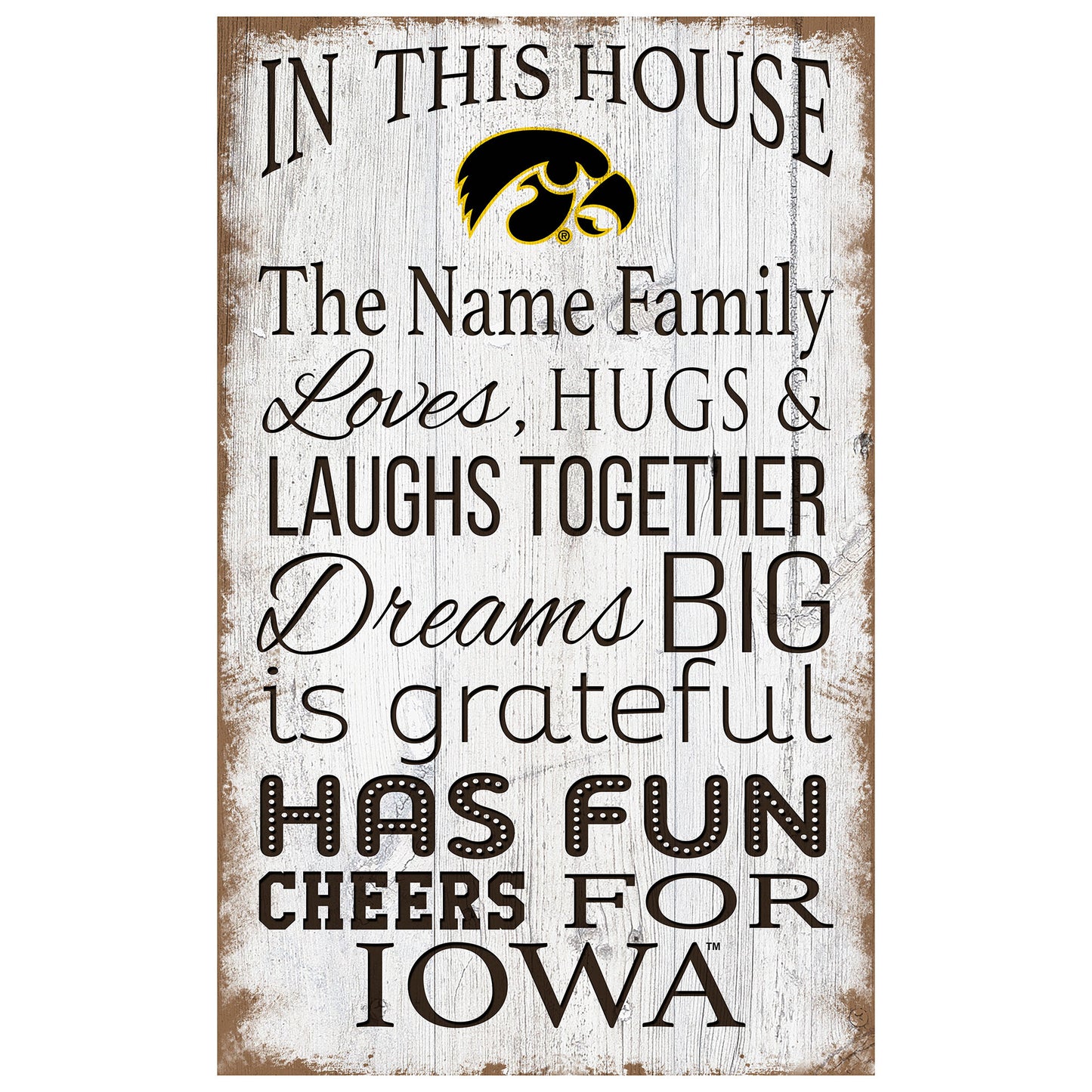 Iowa Hawkeyes Personalized 11" x 19" In This House Sign