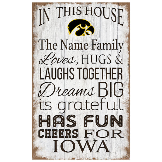 Iowa Hawkeyes Personalized 11" x 19" In This House Sign