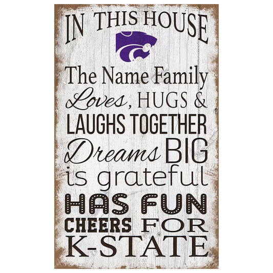 Kansas State Wildcats Personalized 11" x 19" In This House Sign