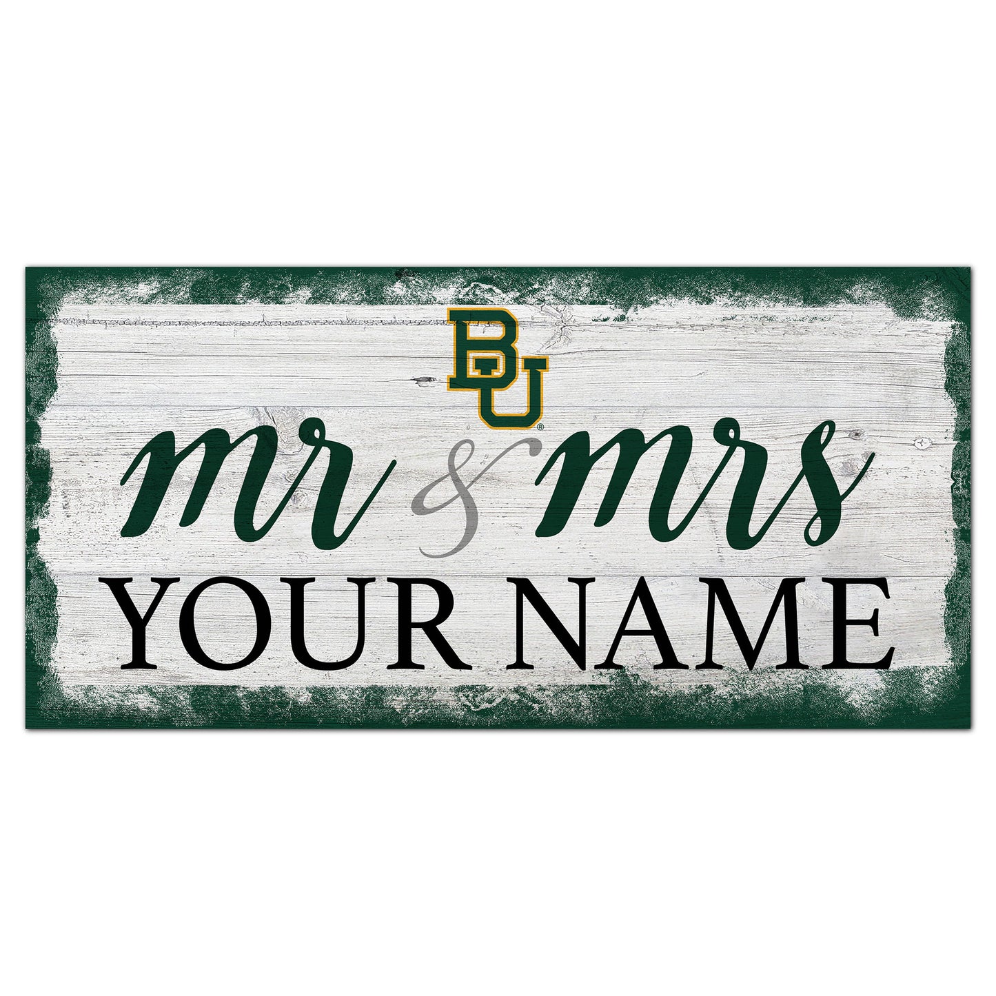 Baylor Bears 6" x 12" Personalized Mr. & Mrs. Script Sign