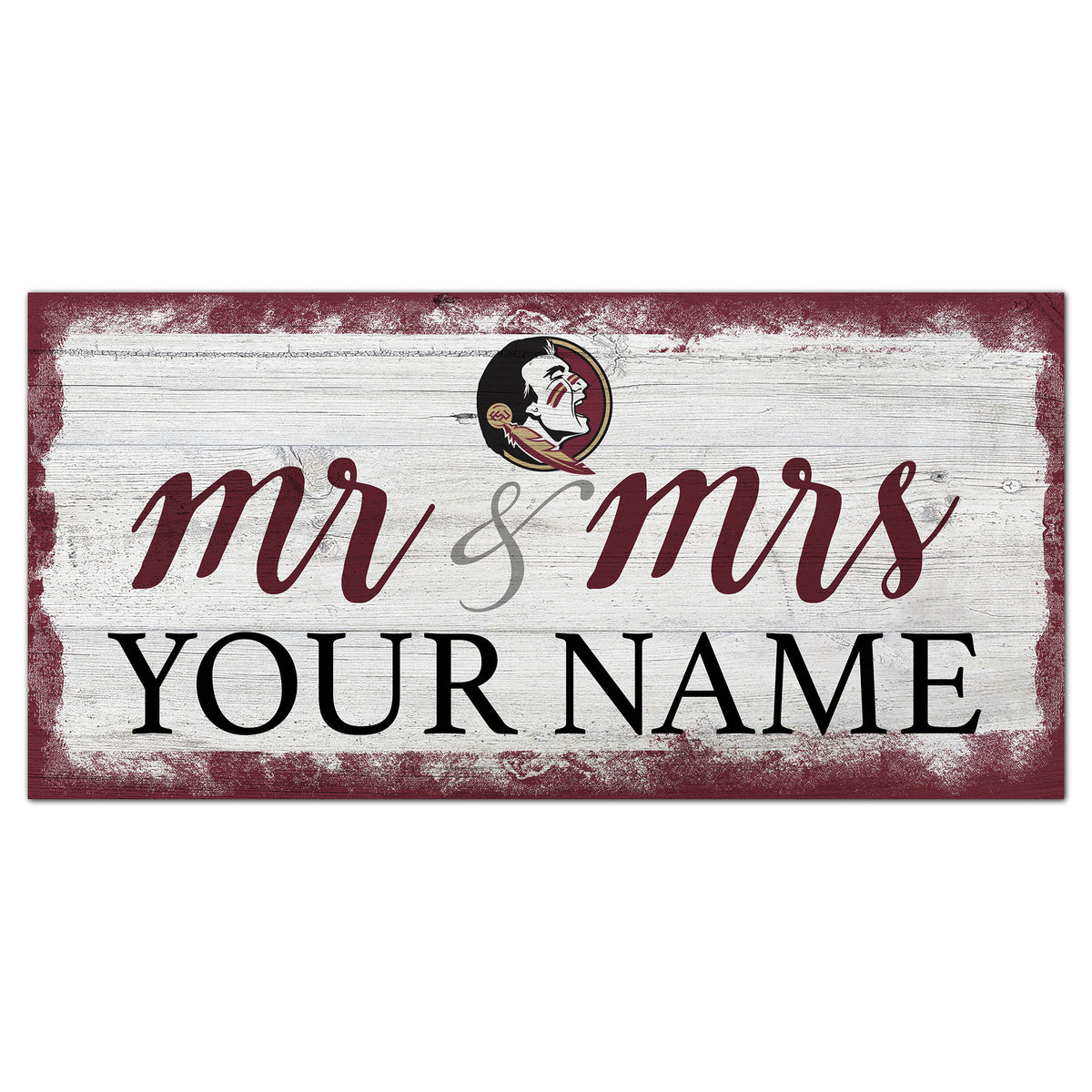 Florida State Seminoles 6" x 12" Personalized Mr. & Mrs. Script Sign