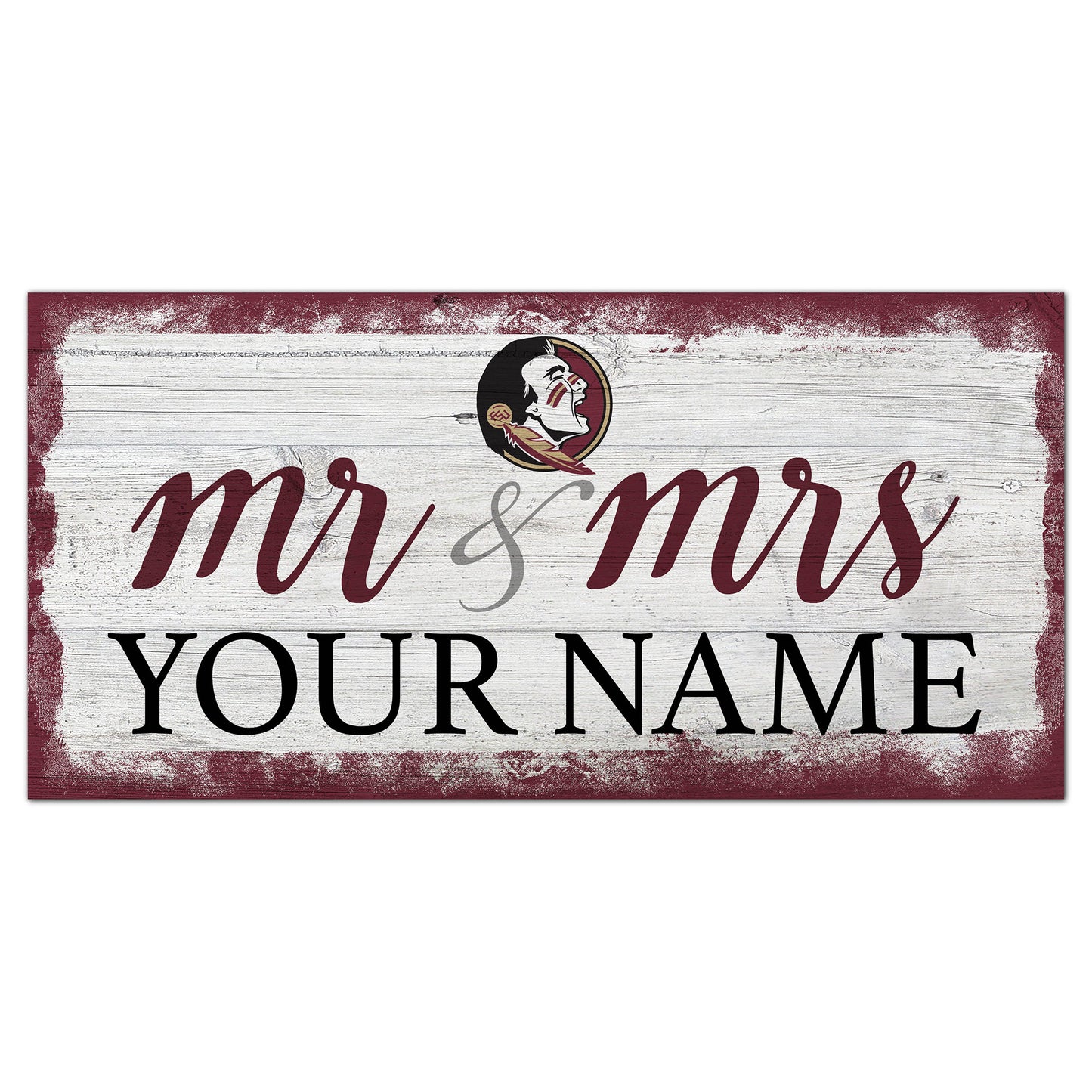Florida State Seminoles 6" x 12" Personalized Mr. & Mrs. Script Sign