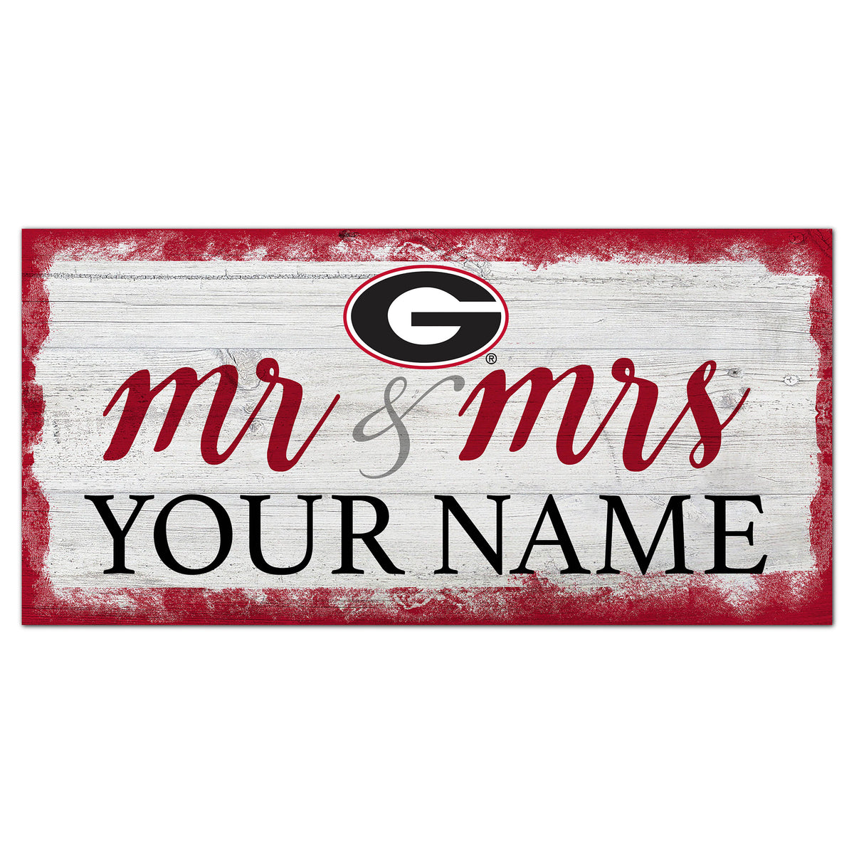 Georgia Bulldogs 6" x 12" Personalized Mr. & Mrs. Script Sign