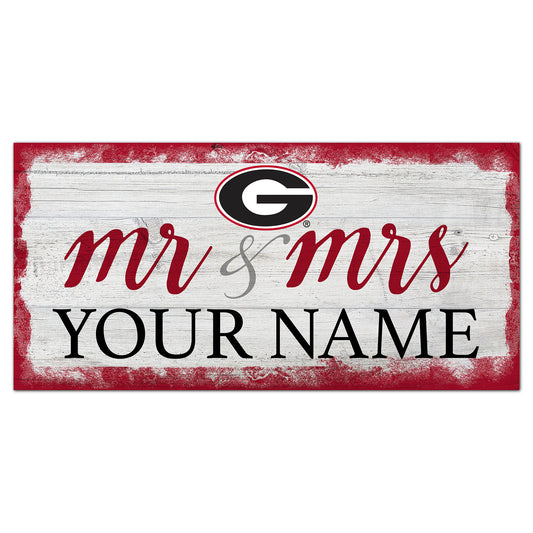 Georgia Bulldogs 6" x 12" Personalized Mr. & Mrs. Script Sign