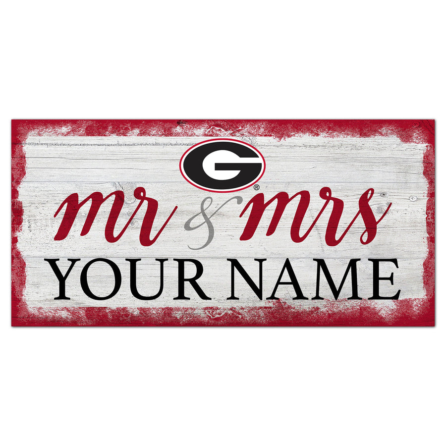 Georgia Bulldogs 6" x 12" Personalized Mr. & Mrs. Script Sign