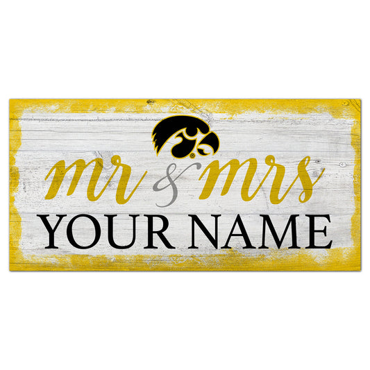 Iowa Hawkeyes 6" x 12" Personalized Mr. & Mrs. Script Sign