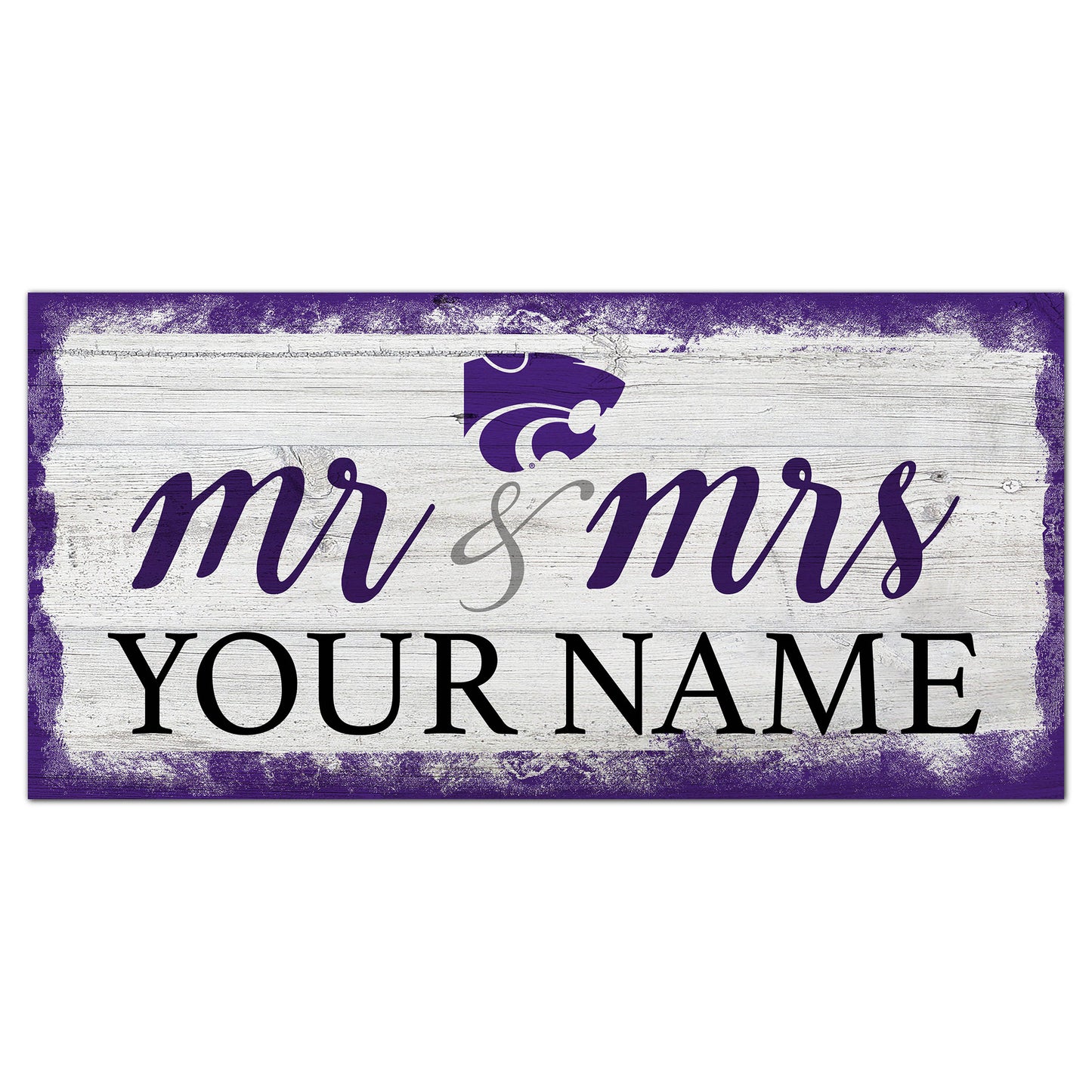 Kansas State Wildcats 6" x 12" Personalized Mr. & Mrs. Script Sign