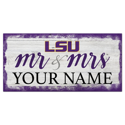 LSU Tigers 6" x 12" Personalized Mr. & Mrs. Script Sign