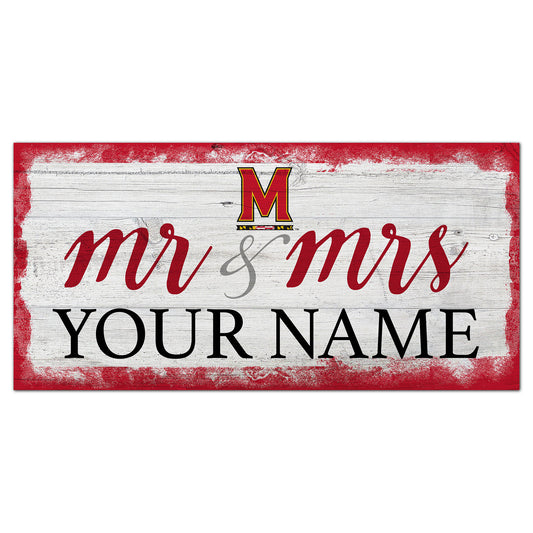 Maryland Terrapins 6" x 12" Personalized Mr. & Mrs. Script Sign