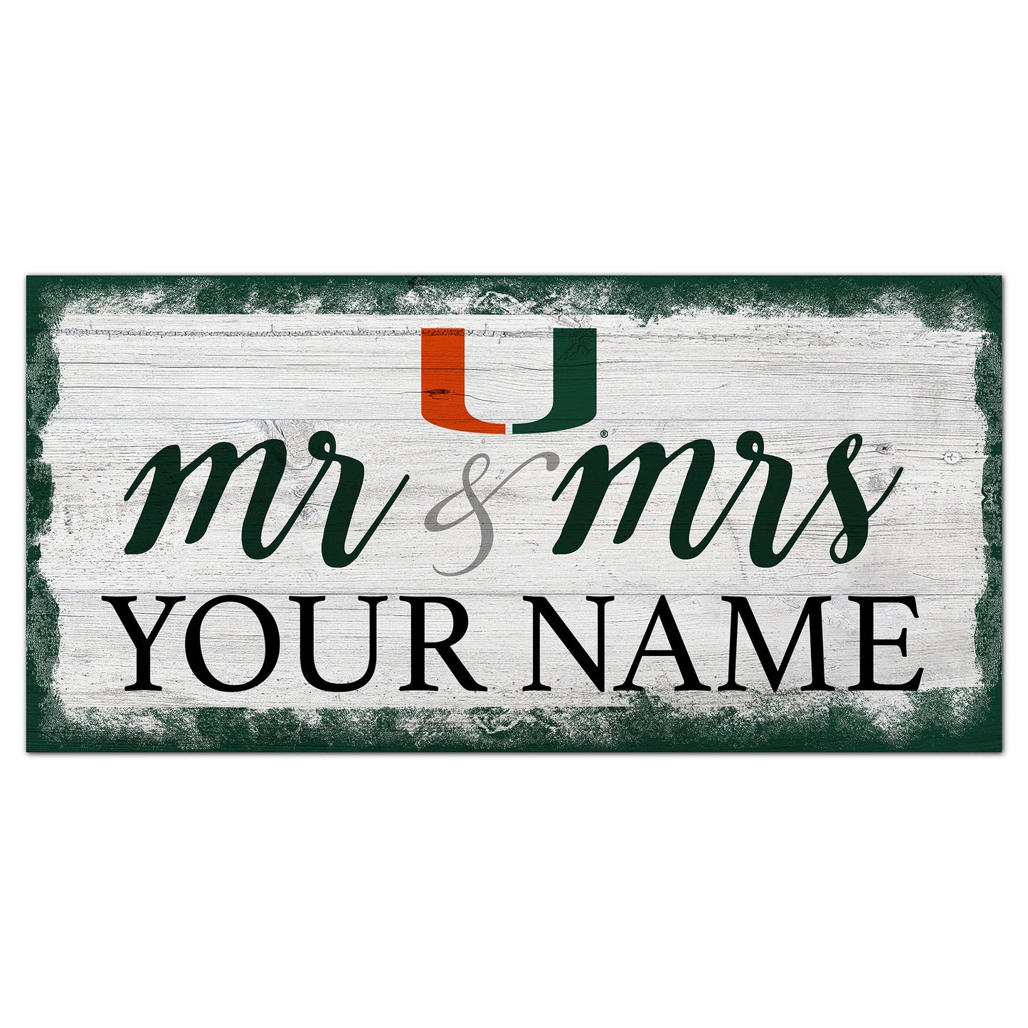 Miami Hurricanes 6" x 12" Personalized Mr. & Mrs. Script Sign