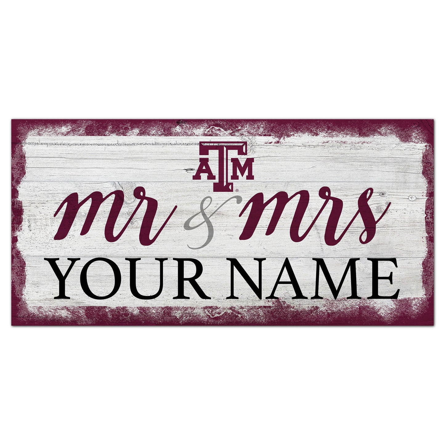 Texas A&M Aggies 6" x 12" Personalized Mr. & Mrs. Script Sign