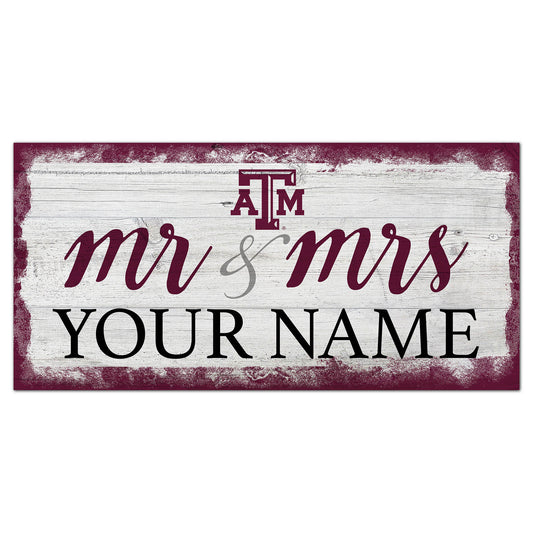 Texas A&M Aggies 6" x 12" Personalized Mr. & Mrs. Script Sign